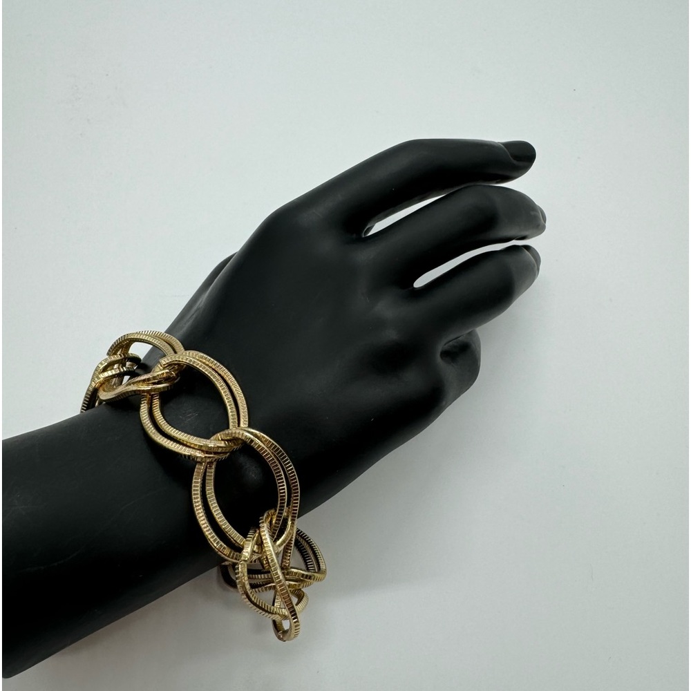 CHICO'S Gold Textured Large Double Link  Bracelet